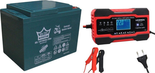 12V 100AH JEL AKÜ VE 10 AMPER ŞARJ CİHAZI UCOMEN