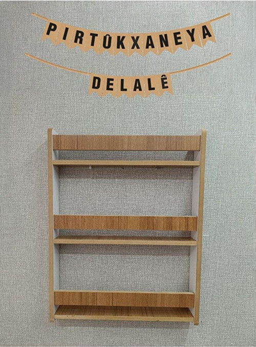 Kürtçe İsme Özel Montessori Çocuk Odası Kitaplığı 80*60 cm Ceviz Kitaplık (İSİM İÇİN MESAJ ÇEKİNİZ)