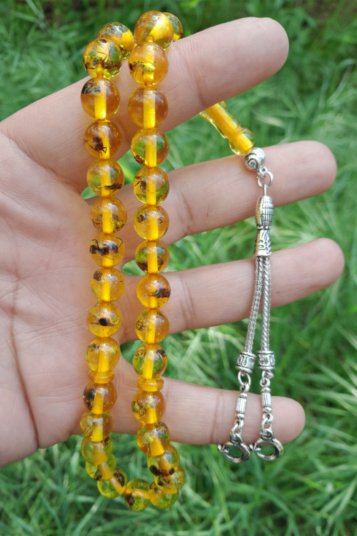 Kehribar Tesbih Karınca Fosilli Kehribar Tesbih Küre Kesim Tesbih