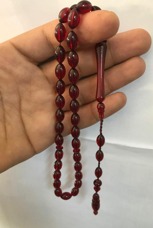 Kırmızı Renk Toz Kehribar Tesbih