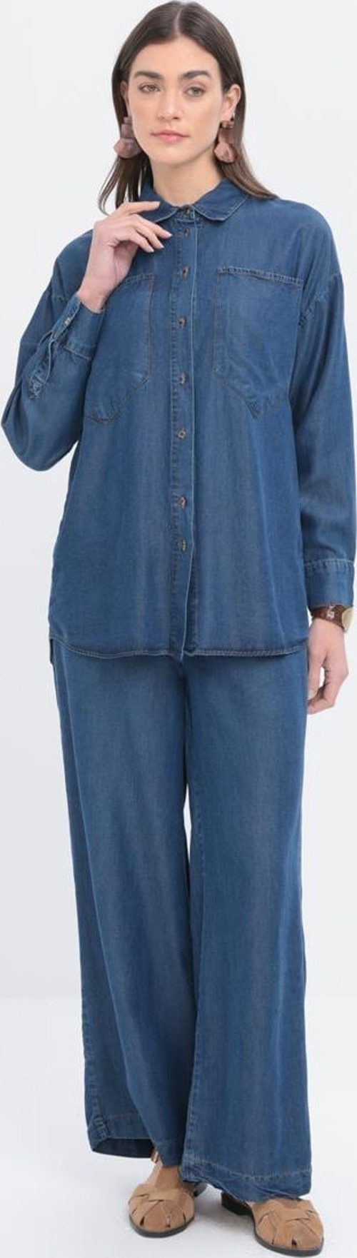 Koyu Mavi-Büyük Cepli Denim Pantolonlu Takım