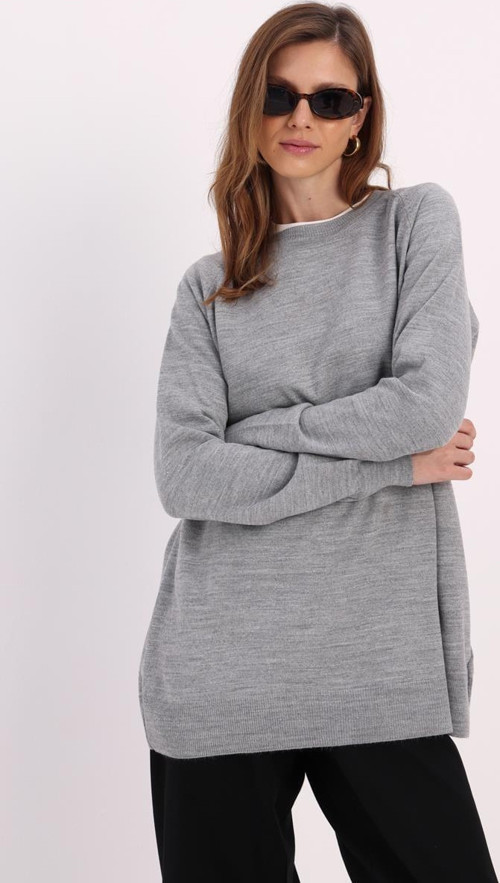 Açık Gri-BASİC REGLAN BİSİKLET YAKA KAZAK