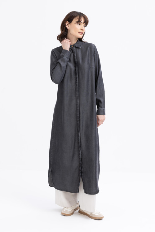 Gri-Denim Uzun Gömlek Tunik
