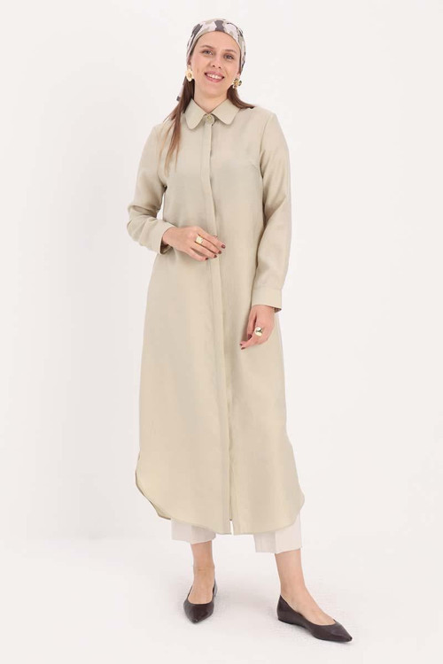 Açık Yeşil-Gizli Patlı Uzun Gömlek