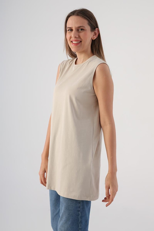 Taş-%100 Pamuk Kolsuz T-Shirt Tunik