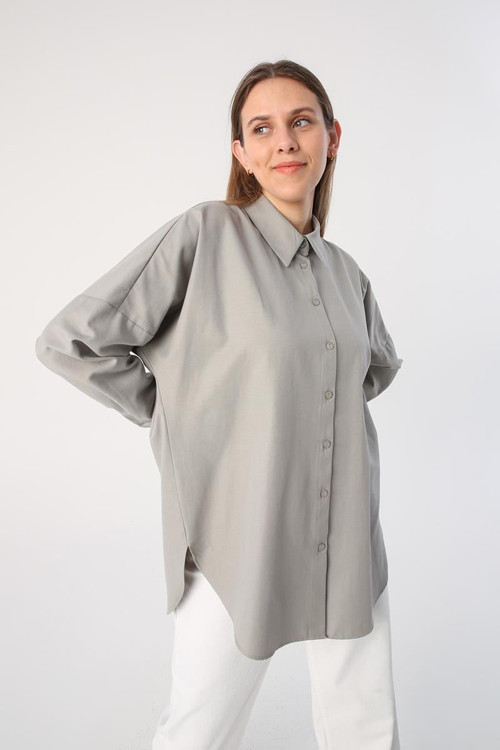 Gri01-Oversize Basic Gömlek