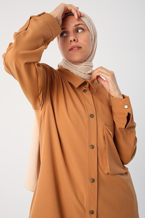 Toprak-Tek Cepli Çıtçıtlı Gömlek Tunik