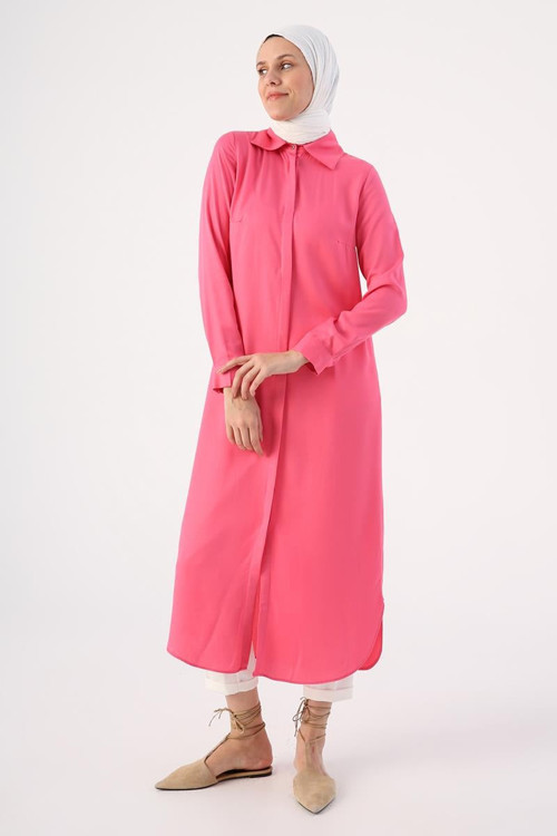 Koyu Pembe01-Gizli Patlı Gömlek Tunik