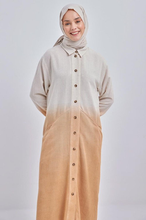 Camel-Degrade Keten Gömlek Tunik