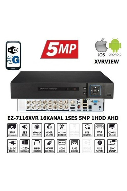 EZ-7116XVR 16CH 5MP Koaksiyel Ses XVRView Kayıt Cihazı
