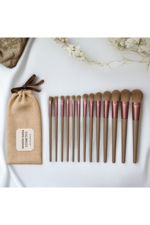 Profosyonel Premium Beauty Kahve-gri Makyaj Aplikatör Fırçası 13 Lü Set
