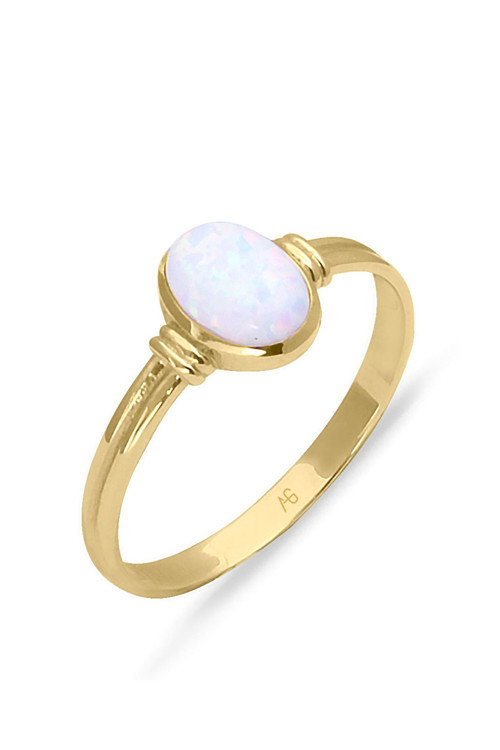 Opal Taşlı Altın Sade Yüzük (YZK0656)