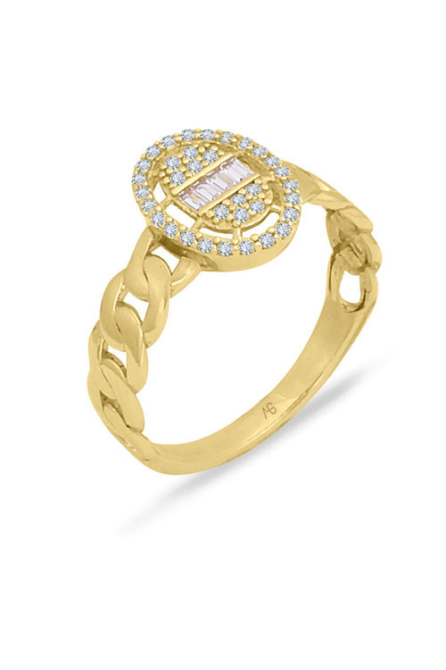 Oval Model Baget Taşlı Altın Yüzük (YZK1412)