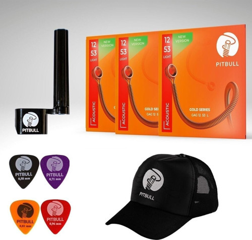 Strings Gold Seri Akustik Gitar Teli 3lü SET (Tel Sarıcı+4 Pena+Şapka Hediyeli) GAG 12-53 L