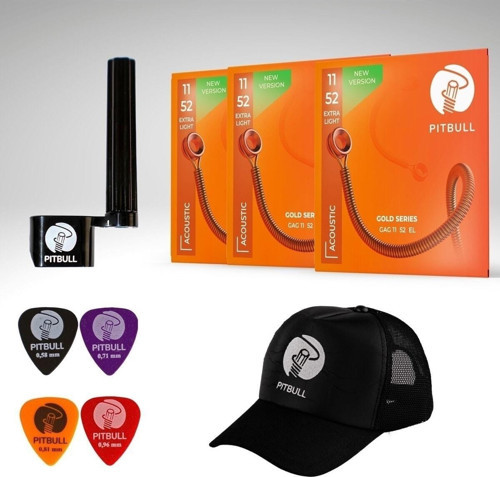 Strings Gold Seri Akustik Gitar Teli 3lü Set (Tel Sarıcı+4 Pena+Şapka Hediyeli) GAG 11-52 EL