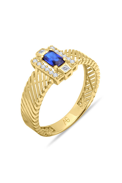 Zirkon Safir Taşlı Altın Yüzük (YZK1060)