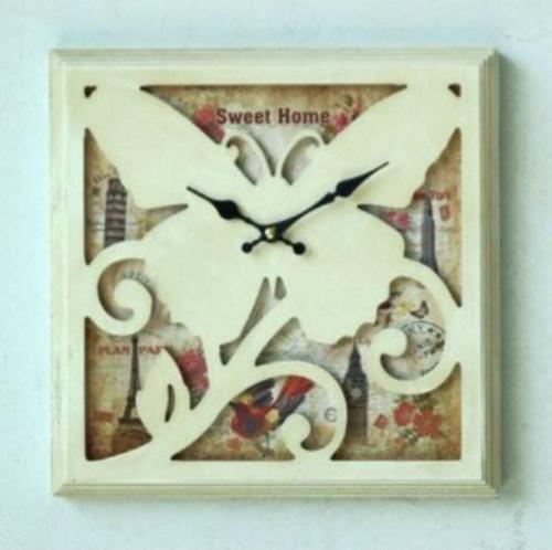 Mutfak › Ahşap Saatler › Saatler-mb Kare Kelebek Kabartmalı Temalı Duvar Saati-30*30*3,5 Cm