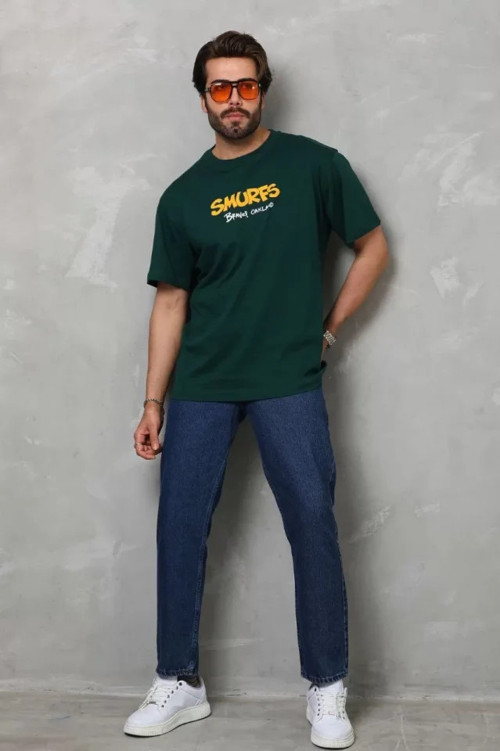 MDB Unisex Basic Bisiklet Yaka Oversize Thirt Yeşil