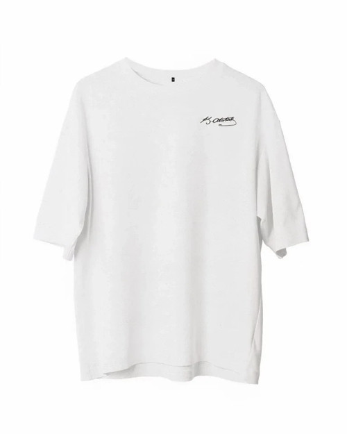 MDB Unisex Bisiklet Yaka Baskılı Oversize Thirt Beyaz