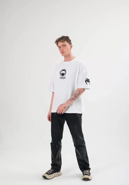 MDB Unisex Bisiklet Yaka Baskılı Oversize Thirt Beyaz