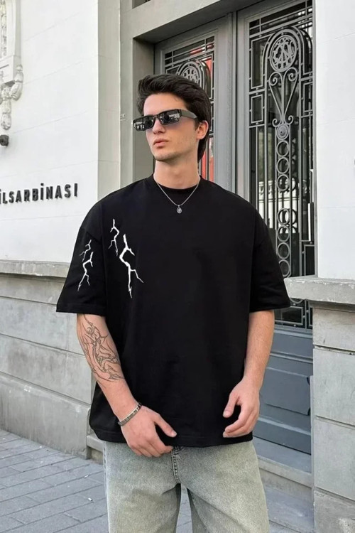 MDB Unisex Bisiklet Yaka Baskılı Oversize Thirt iyah