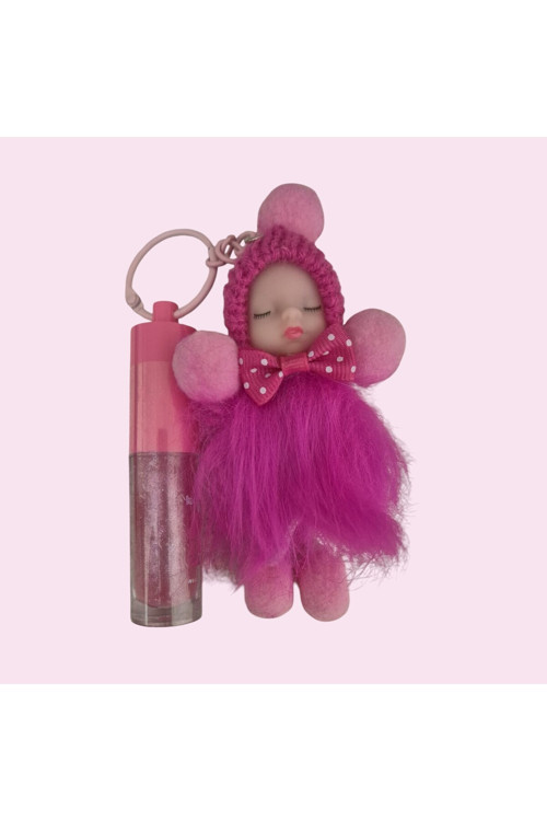 Lipgloss Tropikal Kokulu Işıltılı Lip Gloss + Şirin Peluş Anahtarlık Hediyesi Bebek Figürlü