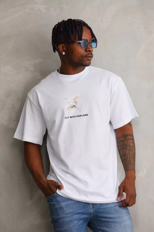 MDB Unisex Baskılı Oversize Thirt Beyaz