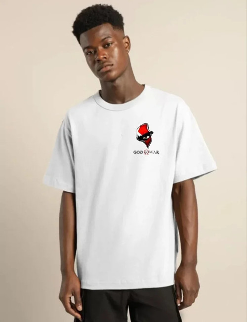 MDB Unisex Bisiklet Yaka Baskılı Oversize Thirt Beyaz