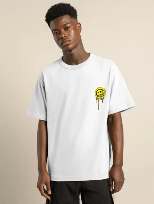 MDB Unisex Bisiklet Yaka Baskılı Oversize Thirt Beyaz