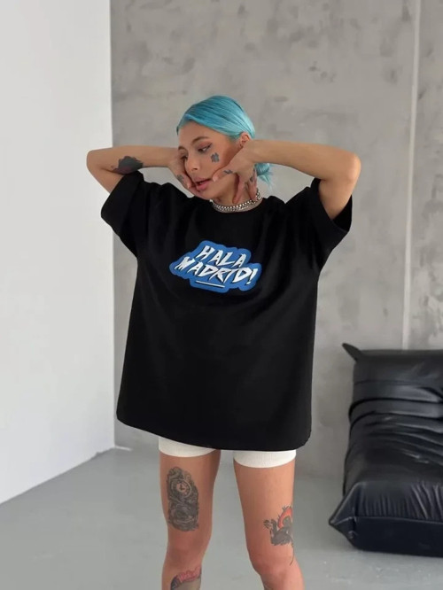 MDB Unisex Bisiklet Yaka Baskılı Oversize Thirt iyah