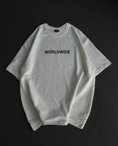 MDB Unisex Bisiklet Yaka Baskılı Oversize Thirt Beyaz
