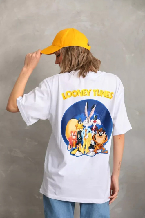 MDB Unisex Baskılı Oversize Thirt Beyaz
