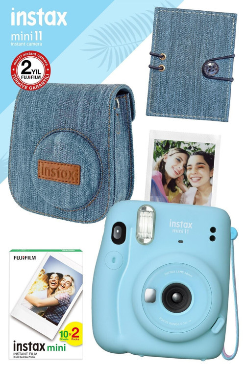 Instax Mini 11 Mavi Fotoğraf Makinesi Ve Jean Aksesuarlı