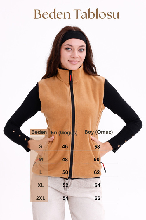 Kadın Slim Fit Tam Fermuarlı Polar Yelek