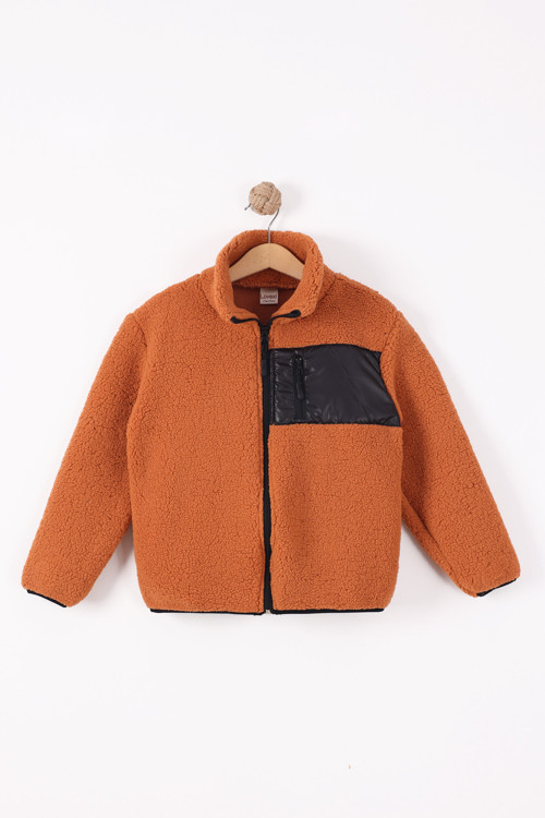 Çocuk Lastik Manşetli Fermuarlı Unisex Kuzu Wellsoft Peluş Ceket