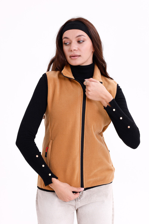 Kadın Slim Fit Tam Fermuarlı Polar Yelek