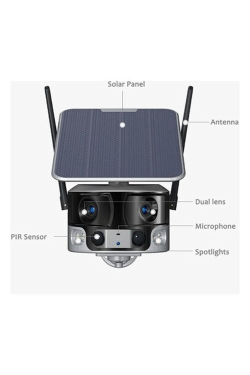 4g 180 Derece Açılı 4k/8mp Panoramik Solar Kamera