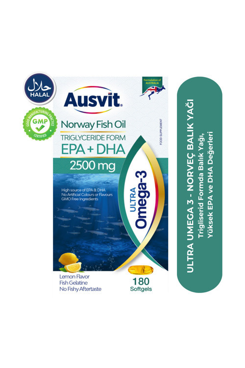 Ultra Omega-3 Norway Fish Oil Epa Dha 2500mg Norveç Balık Yağı 180 Softgel