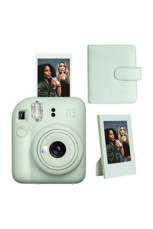 Instax Mini 12 Yeşil Fotoğraf Makinesi-Çerçeve ve 64'lü Kare Albüm Seti