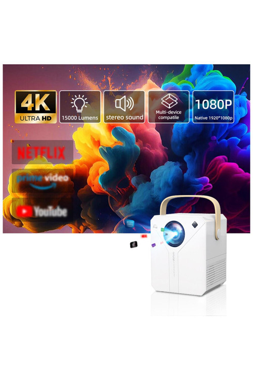 Q96 E300 4K Destekli Android Projektör – Ev Sineması Artık Her Yerde!