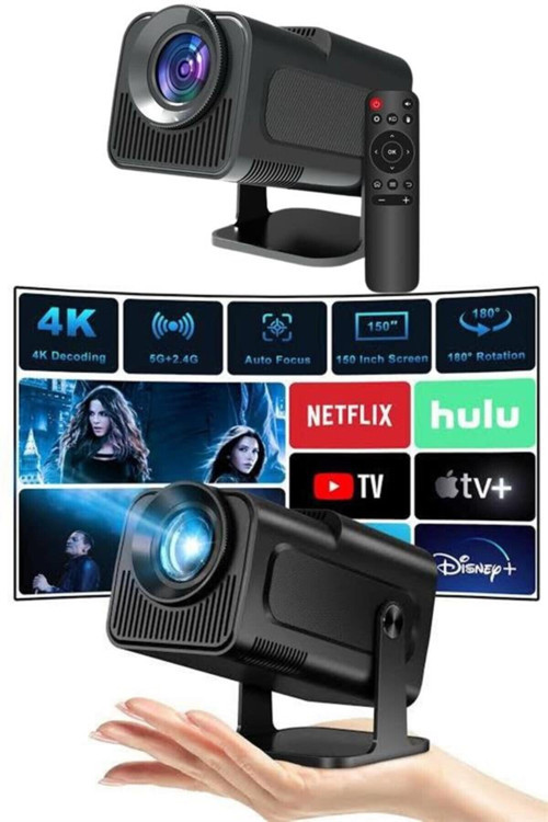 BESTONLY Projektör Siyah Android Taşınabilir Sinema Projeksiyon Wifi Destekli En Güncel Sürüm Akıl