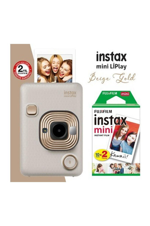Instax Mini Liplay Hybrid Beige Gold Fotoğraf Makinesi + Mini Film 20'li