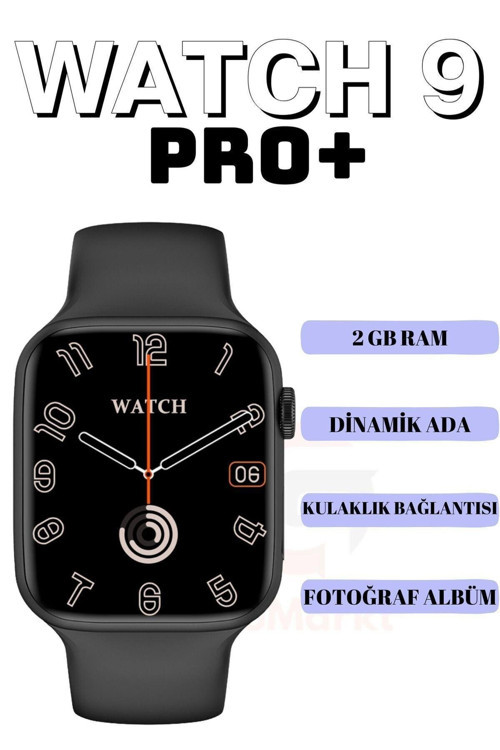Gri Watch 9 Pro Plus Serisi Akıllı Saat Dinamik Ada/ 2 GB Ram/ Çift Kordon 2024 Model 6 Ay 200-300
