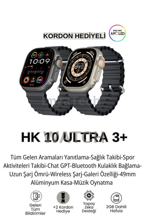 WATCH HK 10 ULTRA 3 AKILLI SAAD AMOLED 2025 YENİ SERİ KORDON HEDİYELİ