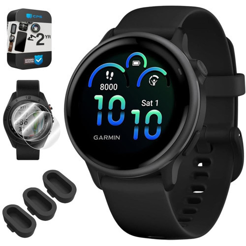 010-02985-00 VIVOACTIVE 6 Sağlık ve Fitness GPS Akıllı Saat, Siyah Silikon Bantlı Paket, 2 YR CPS Gelişmiş Koruma Paketi, Deco Essenti...