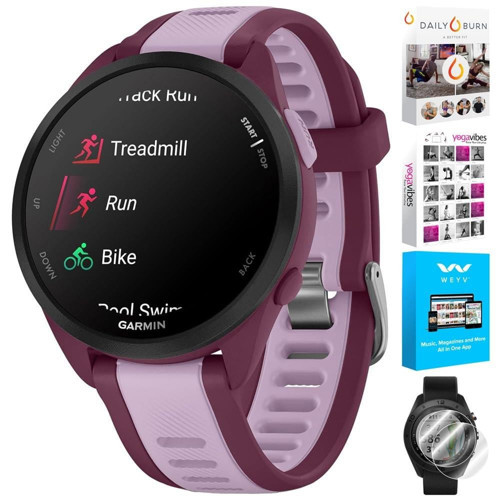 010-02863-33 Forerunner 165 Music Akıllı Spor Saat, Berry + Lila | Resmi ABD Ortak Modeli | Deco Essentials 2'li Paket Ekran Pro'lu Paket