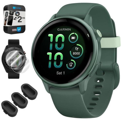 010-02985-02 VIVOACTIVE 6 Sağlık ve Fitness GPS Akıllı Saat, Jasper Yeşil Silikon Bant Paketi ve 2 YR CPS Gelişmiş Koruma Paketi, Silikon...
