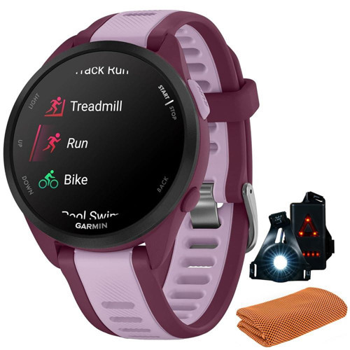 010-02863-33 Forerunner 165 Music Akıllı Spor Saat, Berry + Lila | Resmi ABD Ortak Modeli | Spor Havlu + Deco Essentials Giysilerinden oluşan Paket...