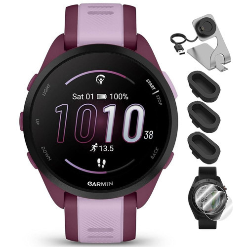 010-02863-33 Forerunner 165 Müzik Akıllı Spor Saat Berry + Lila Paketi, Deco Essentials Şarj Ünitesi, Silikon Toz Kapağı 3'lü Paket ve Ekran...