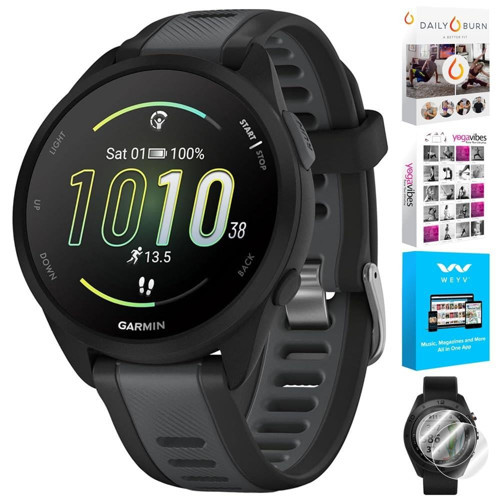 010-02863-30 Forerunner 165 Music Akıllı Spor Saat, Siyah + Barut Grisi | Resmi ABD Ortak Modeli | Deco Essentials 2'li Paket Screete'li Paket...